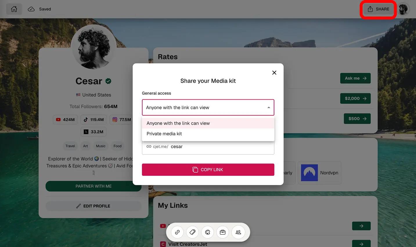 Publish and copy the link