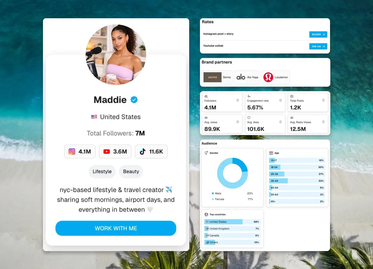 Visual overview of an influencer media kit layout showcasing key elements