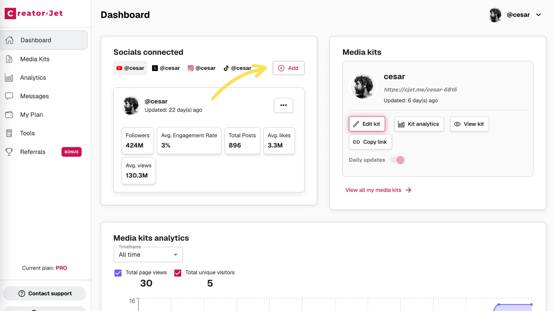 Screenshot showing the Add Socials interface with social media platforms to connect