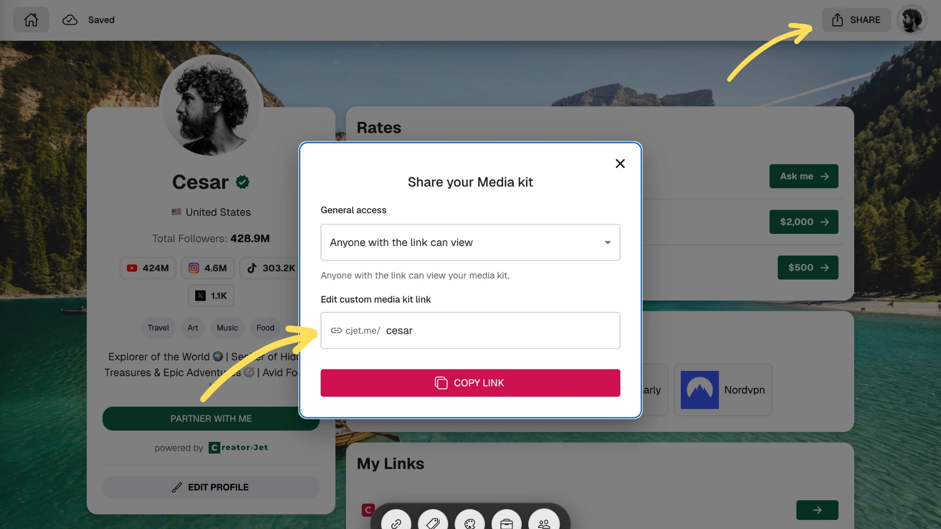 Custom Domain section to set a simple link slug