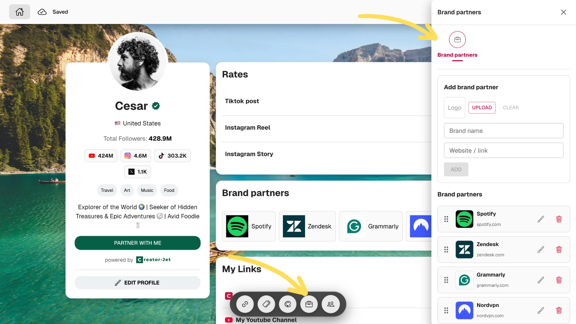 Brand partners edit screen