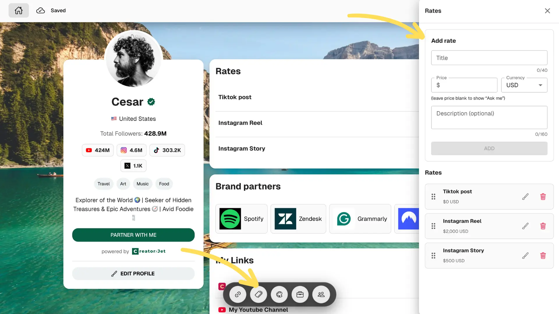 Media kit pricing section