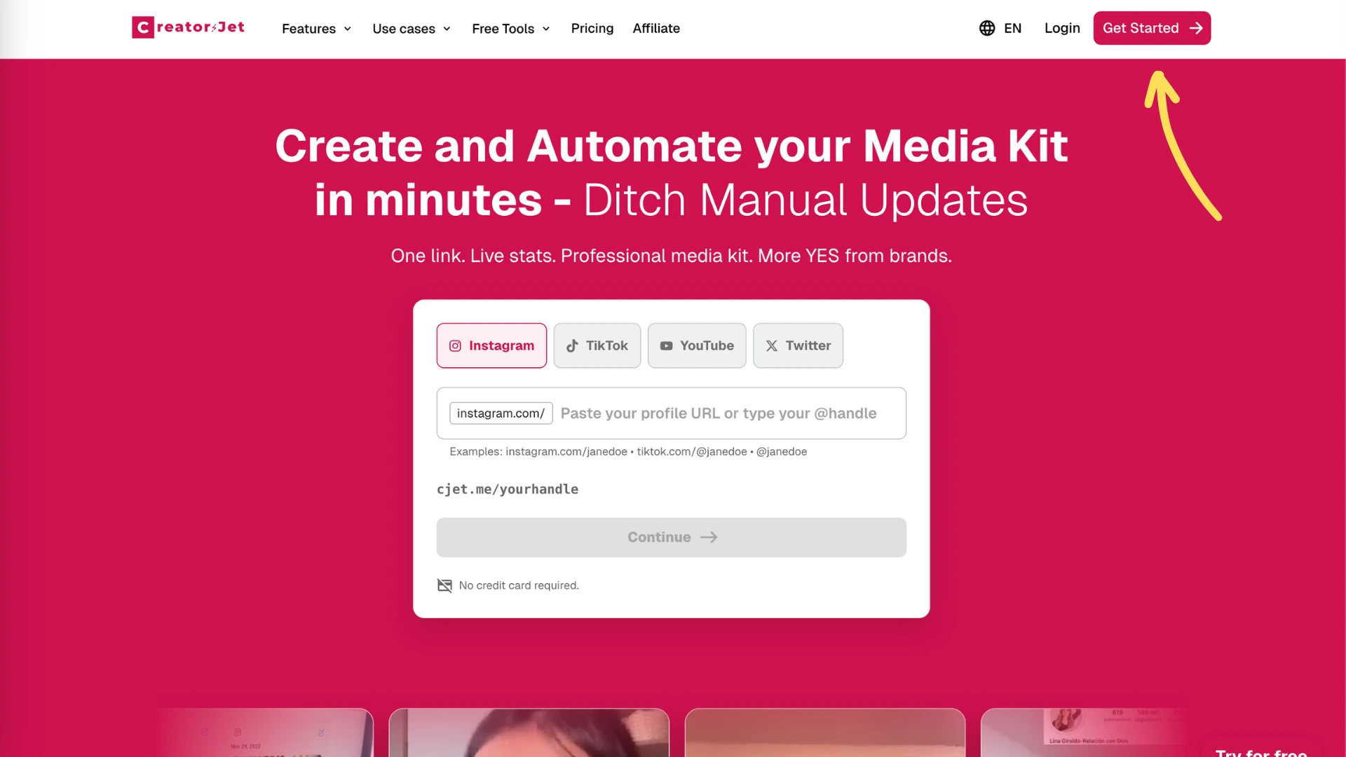 Get Started button in the top right