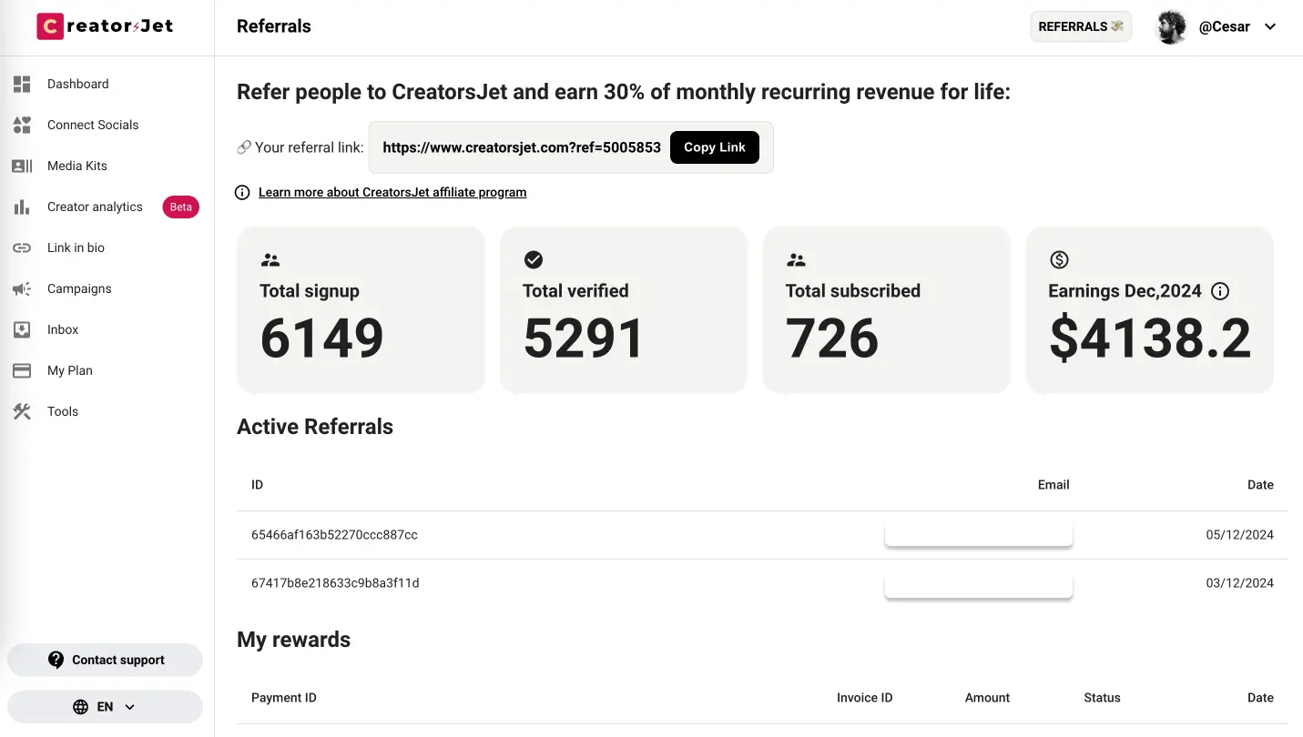 referrals dashboard